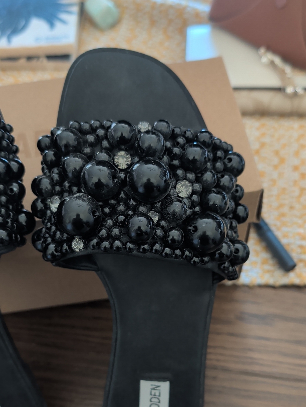 Steve Madden Black Beaded Slide Sandals - Picture 7 of 8